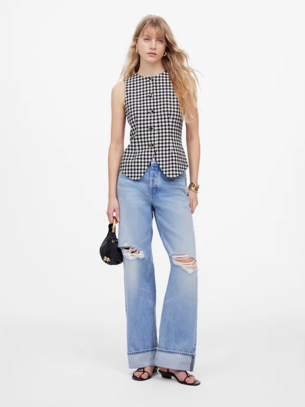 Madewell Black and White Gingham Shirt sz 2 NWT
